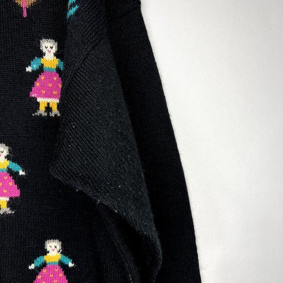 Vintage Jantzen Sweater Folk Art Pullover Crewneck Long Sleeve Black Size Large - Picture 4 of 8